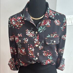 LOFT Black and Pink Button Down Shirt